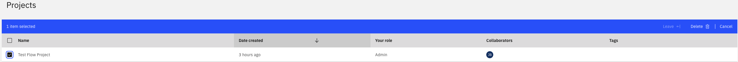 Deleting a project via the UI