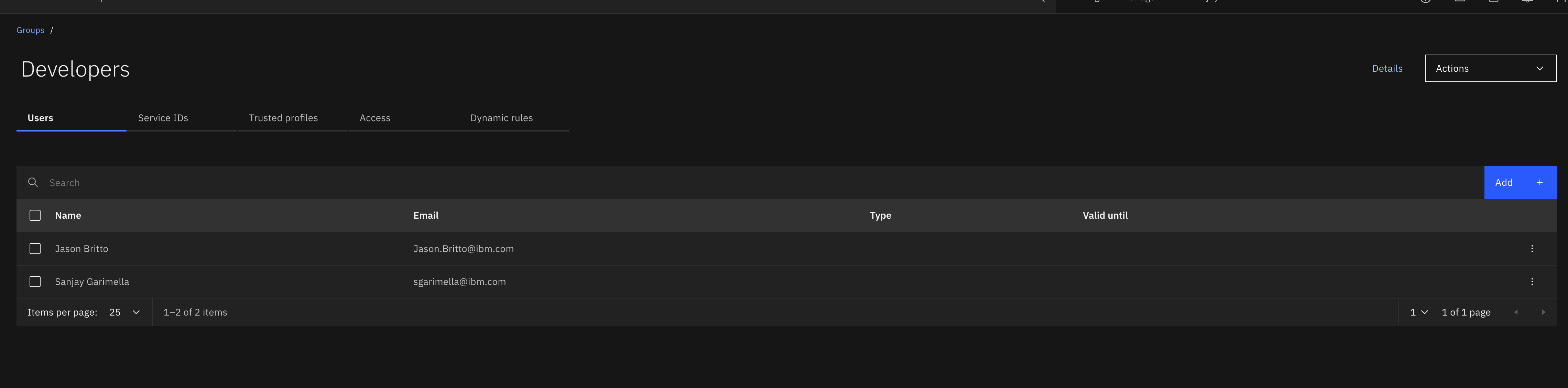 Screenshot of landing page for Developers access group