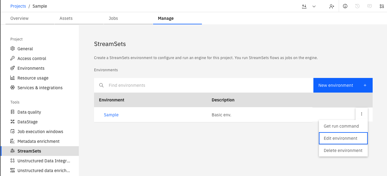 Screenshot of the Environment update form in the UI