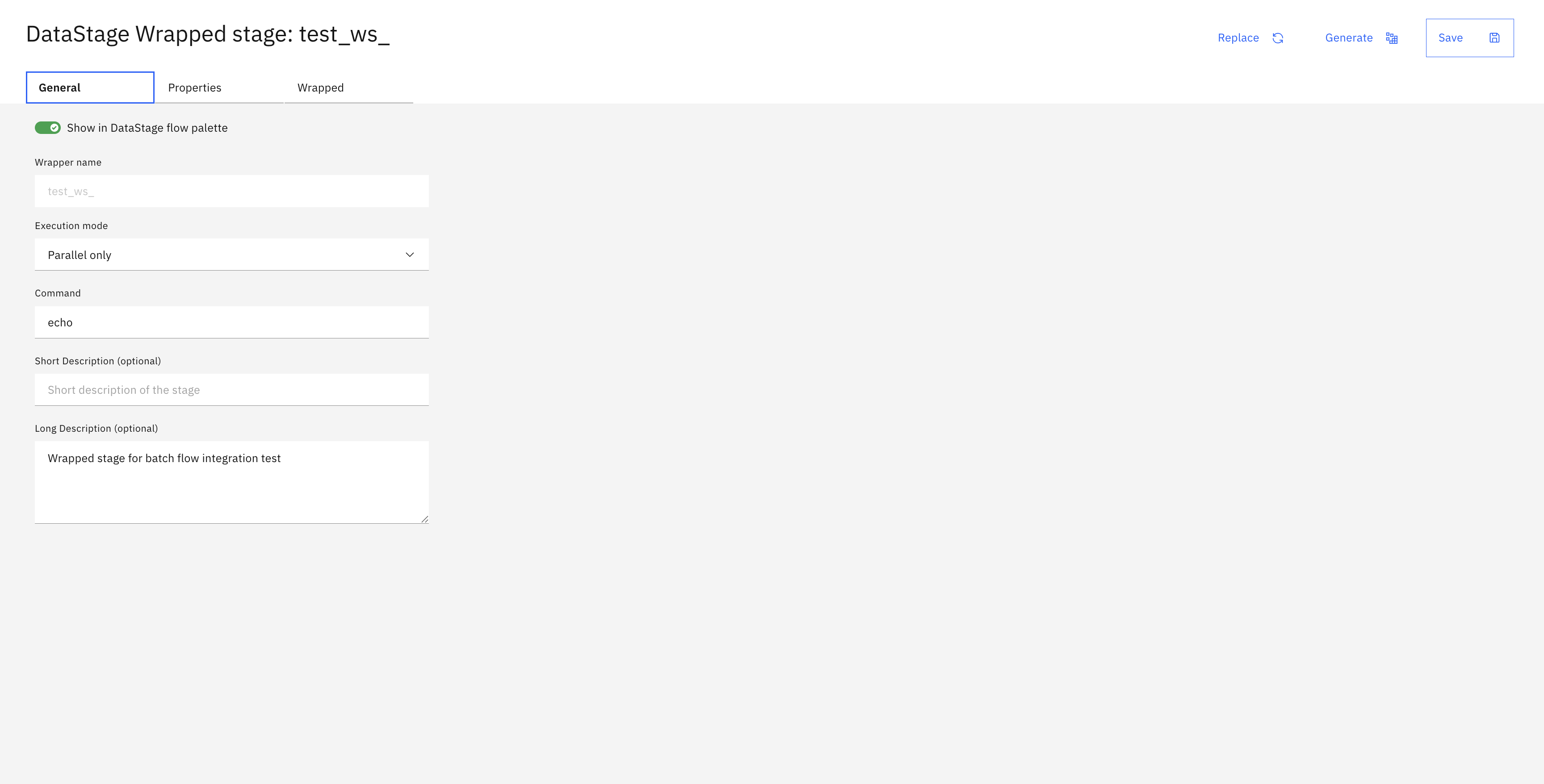 The Save and Generate buttons in the wrapped stage editor