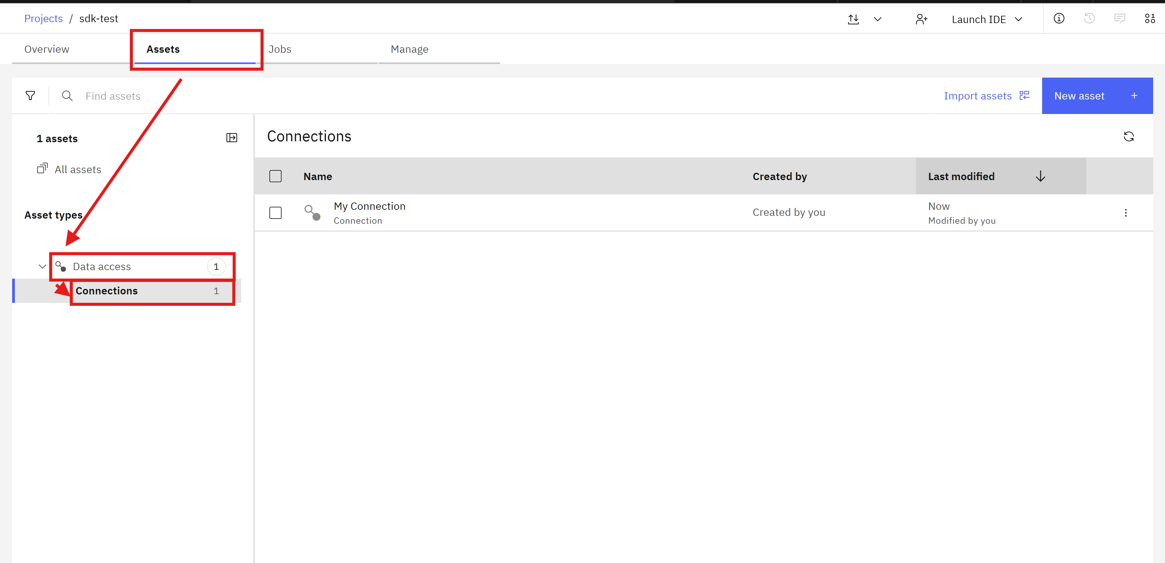 Screenshot of the Connection listing in the UI