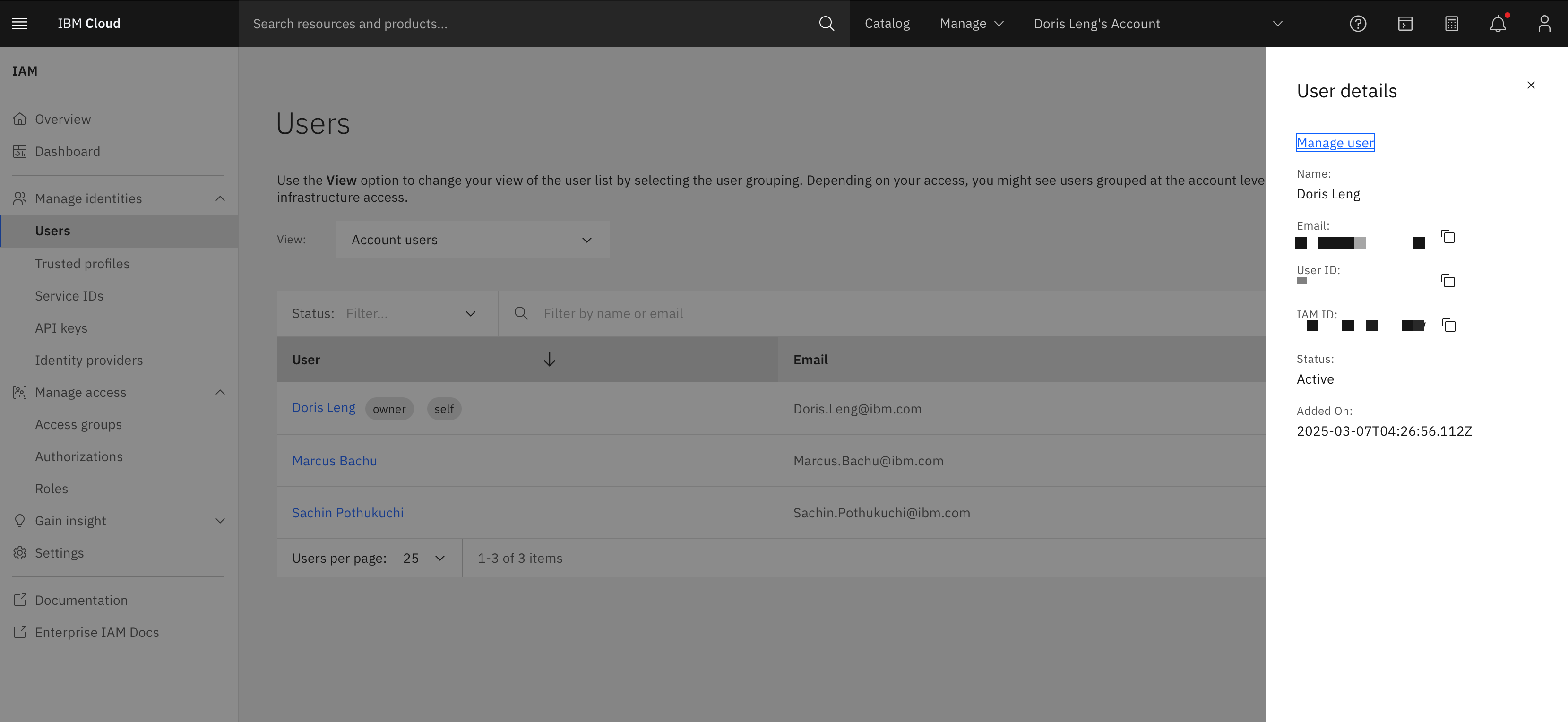 Screenshot of the User details in the UI