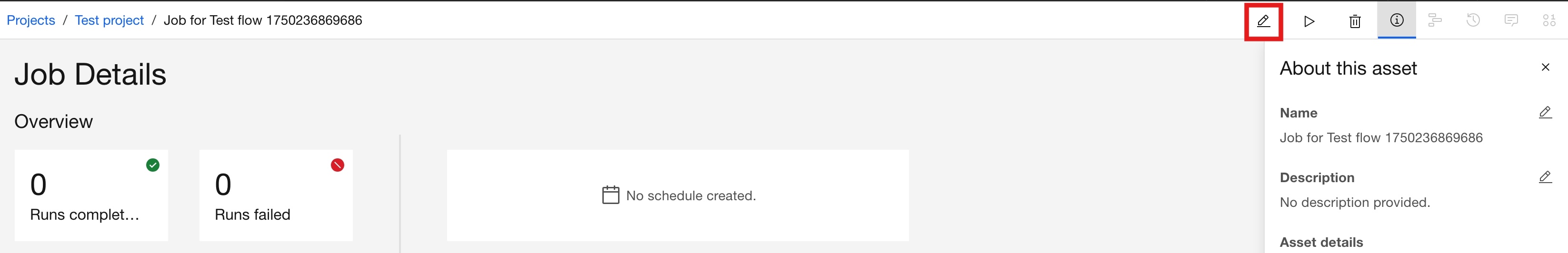 Screenshot of the Job Details page with the pencil icon highlighted