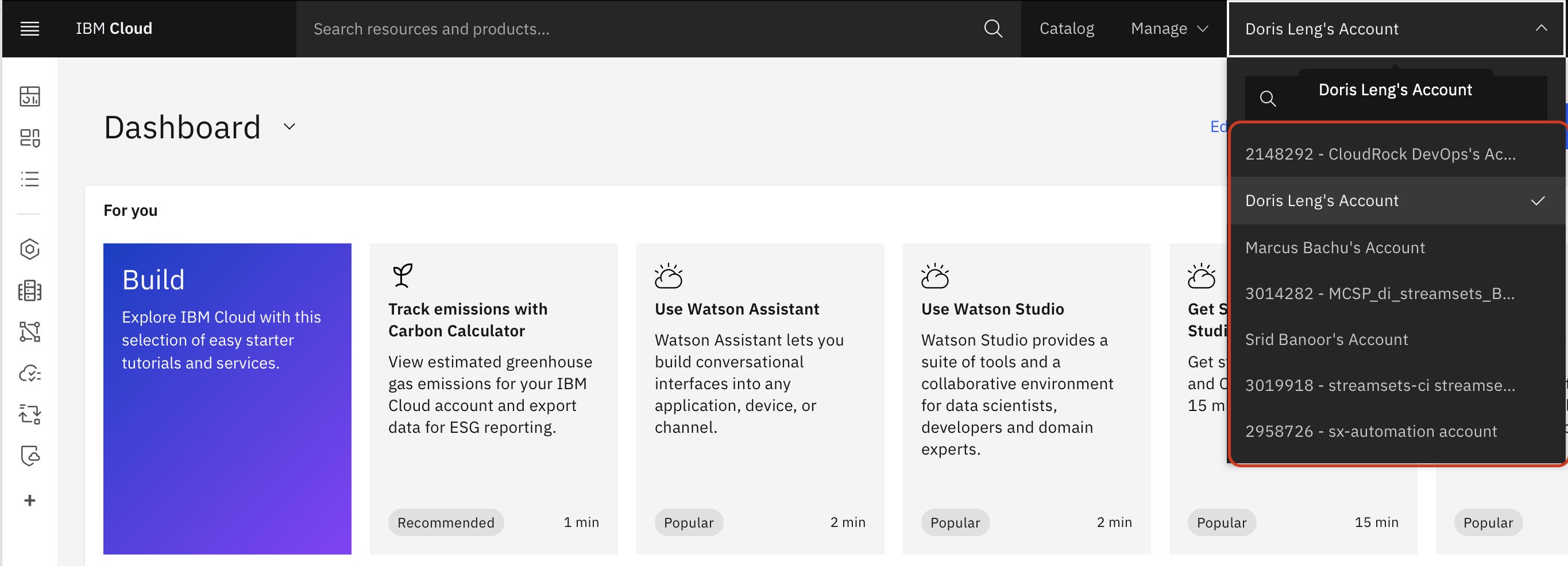 Screenshot of the Account lists in the UI