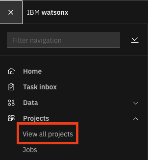 Listing projects via the UI