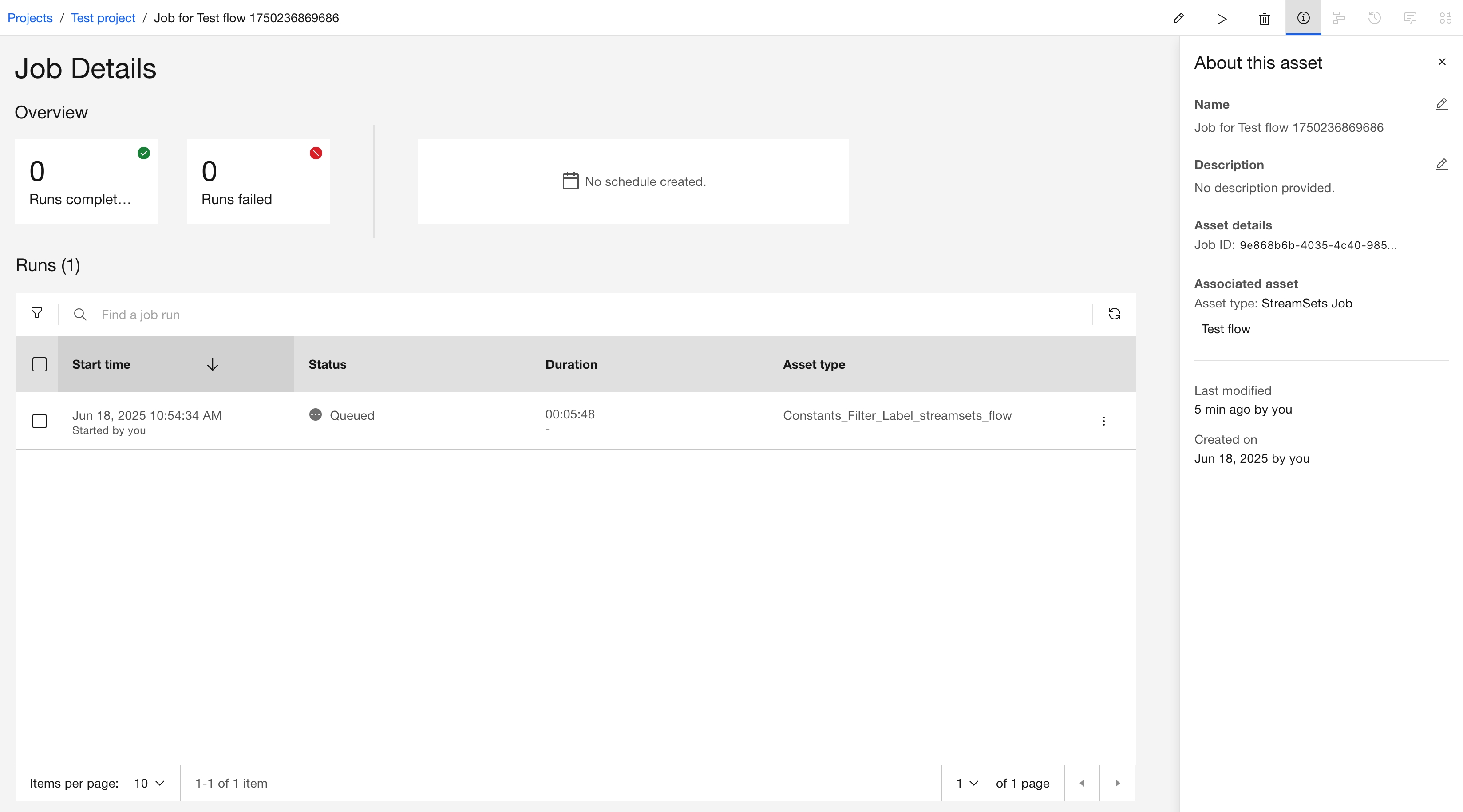 Screenshot of Job Runs list