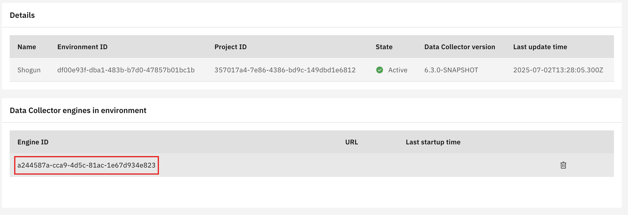 Screenshot of the Engine id retrieving