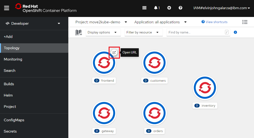 example-app frontend on cluster