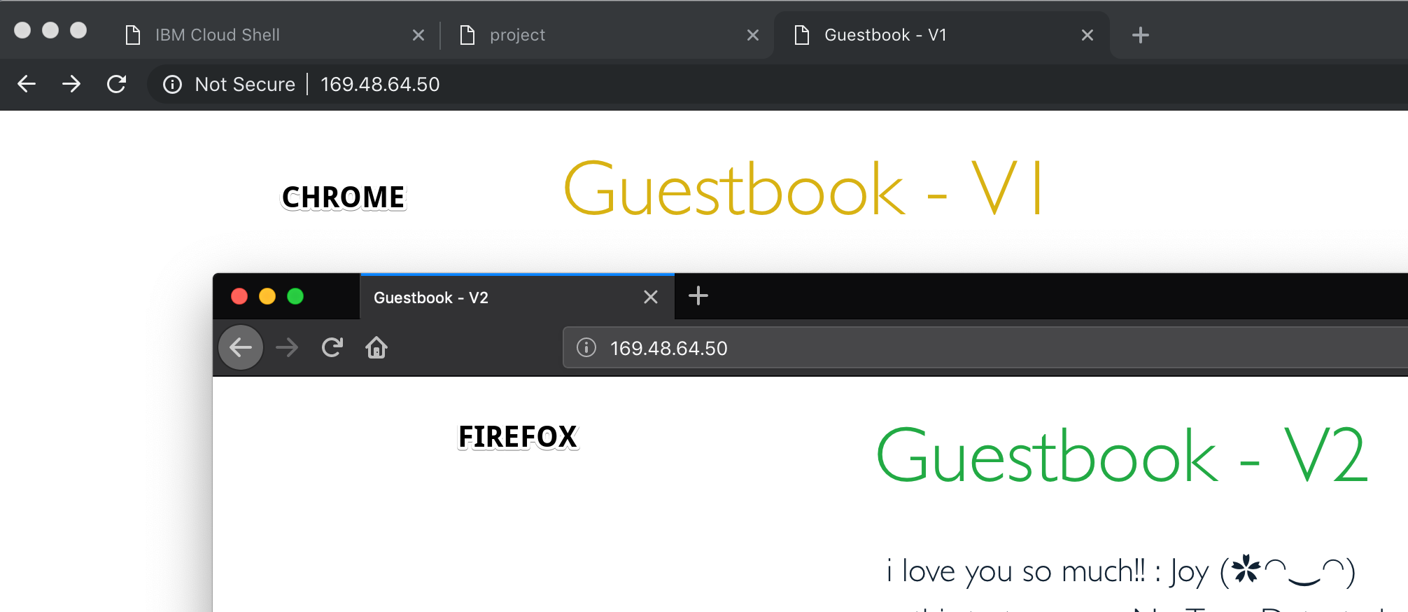 guestbook app in chrome and firefox