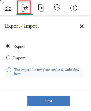 Import/Export Toolbar button