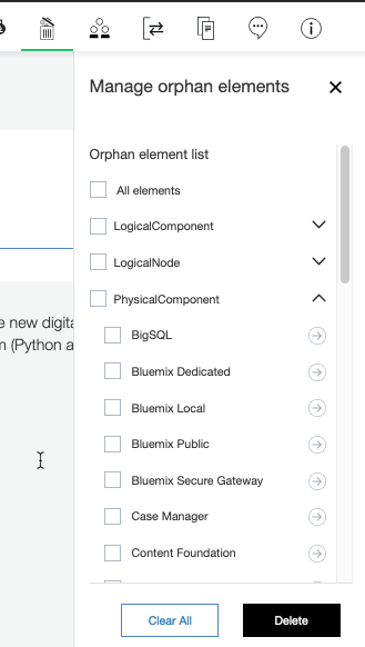 Manage Orphan Element panel