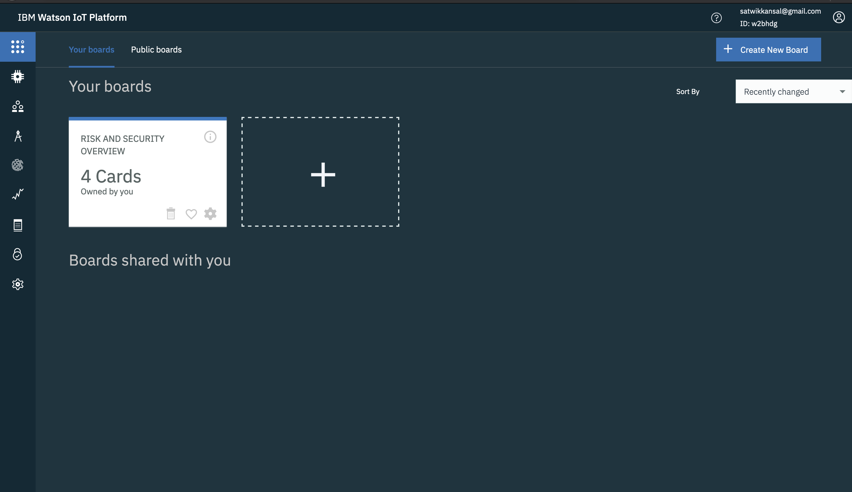 Watson IoT Platform ダッシュボードのスクリーンショット