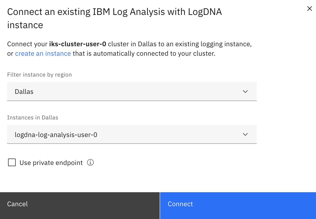 Pick LogDNA instance