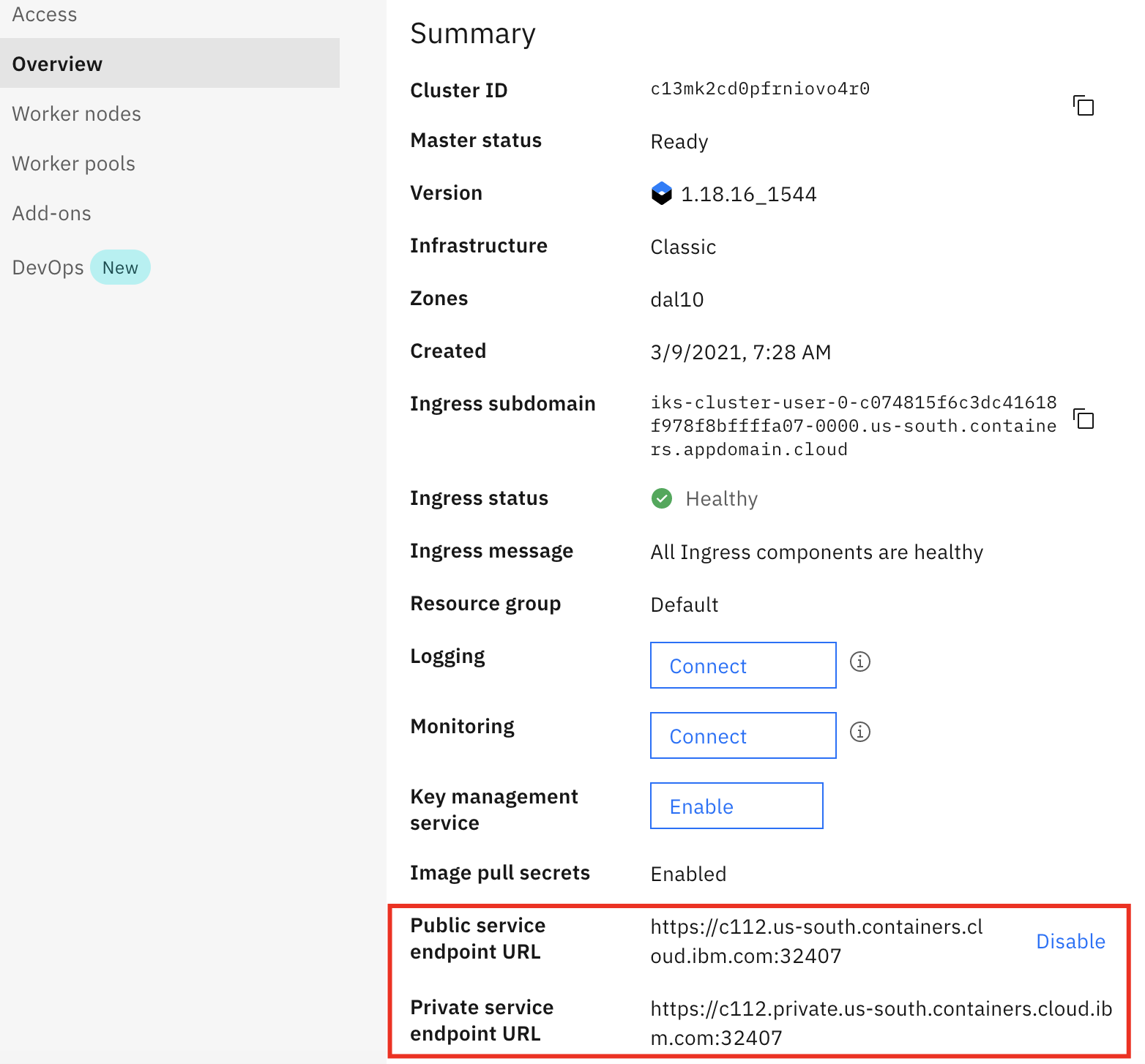 IKS Private Endpoints Enabled