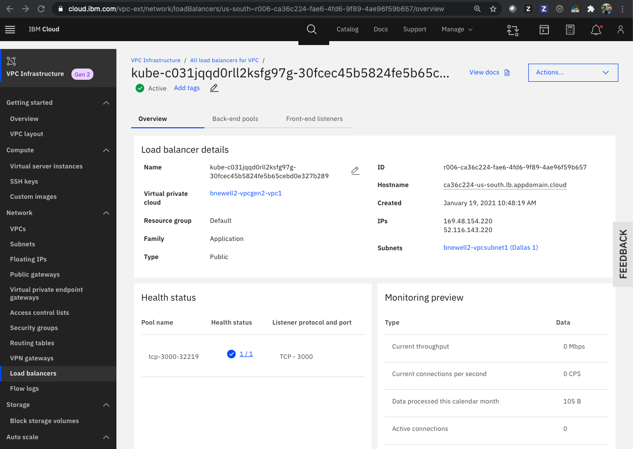 Load balancer for VPC Details