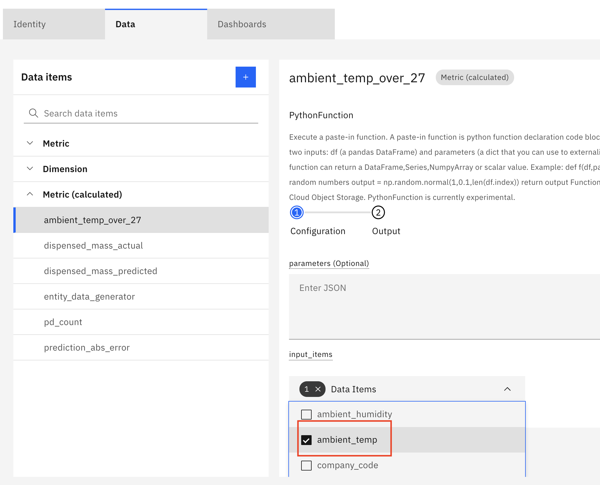 Choose input metric