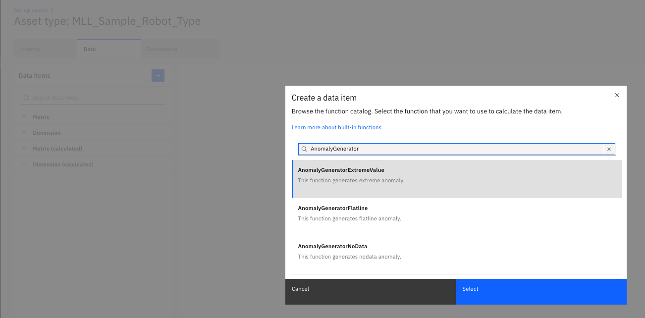 Search Function Catalog for Anomaly Generator Extreme Value