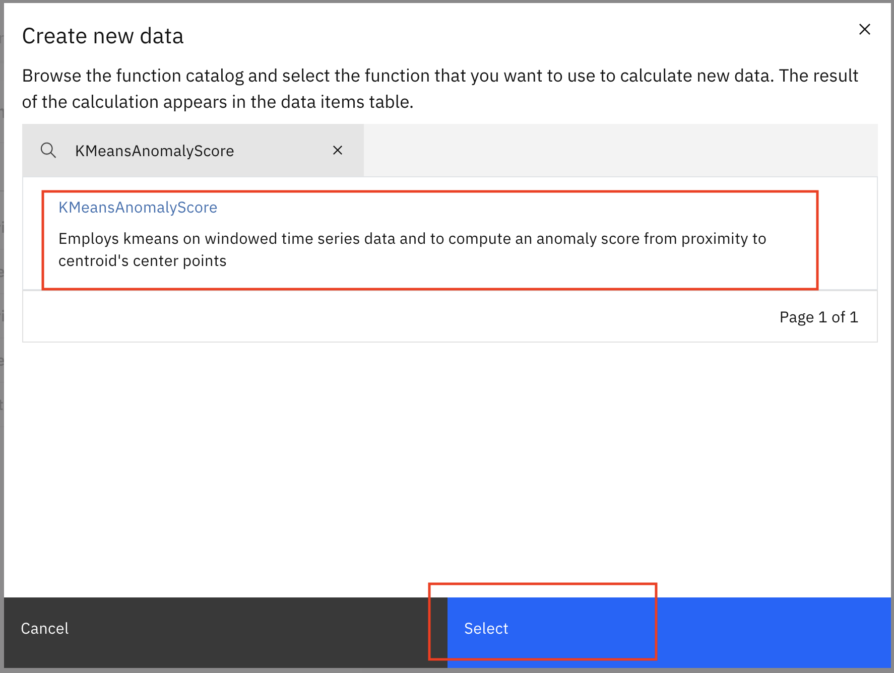 Choose K-MeansAnomalyScore Anomaly Model