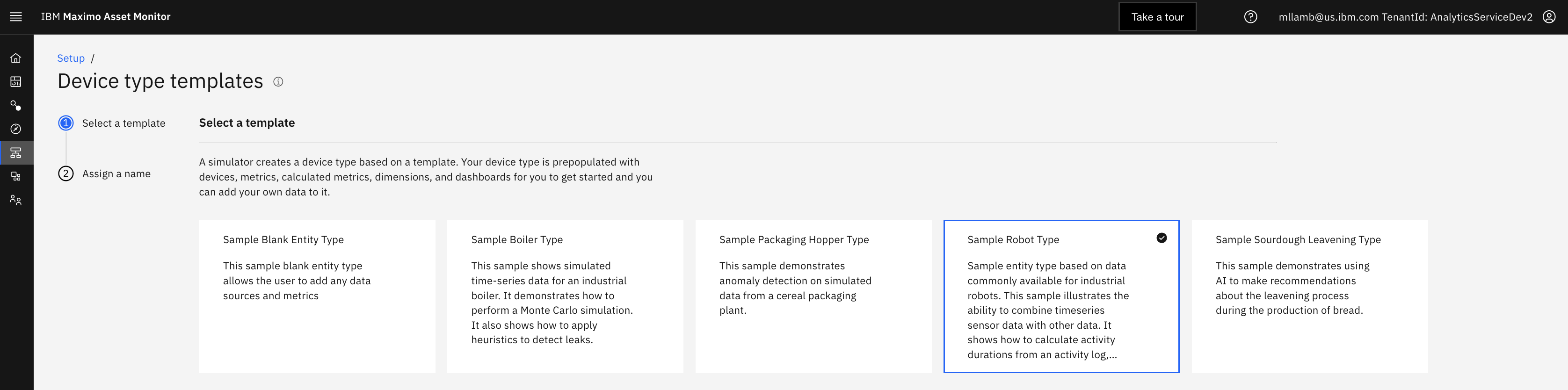 Create a Robot Entity Type and simulated robot metrics