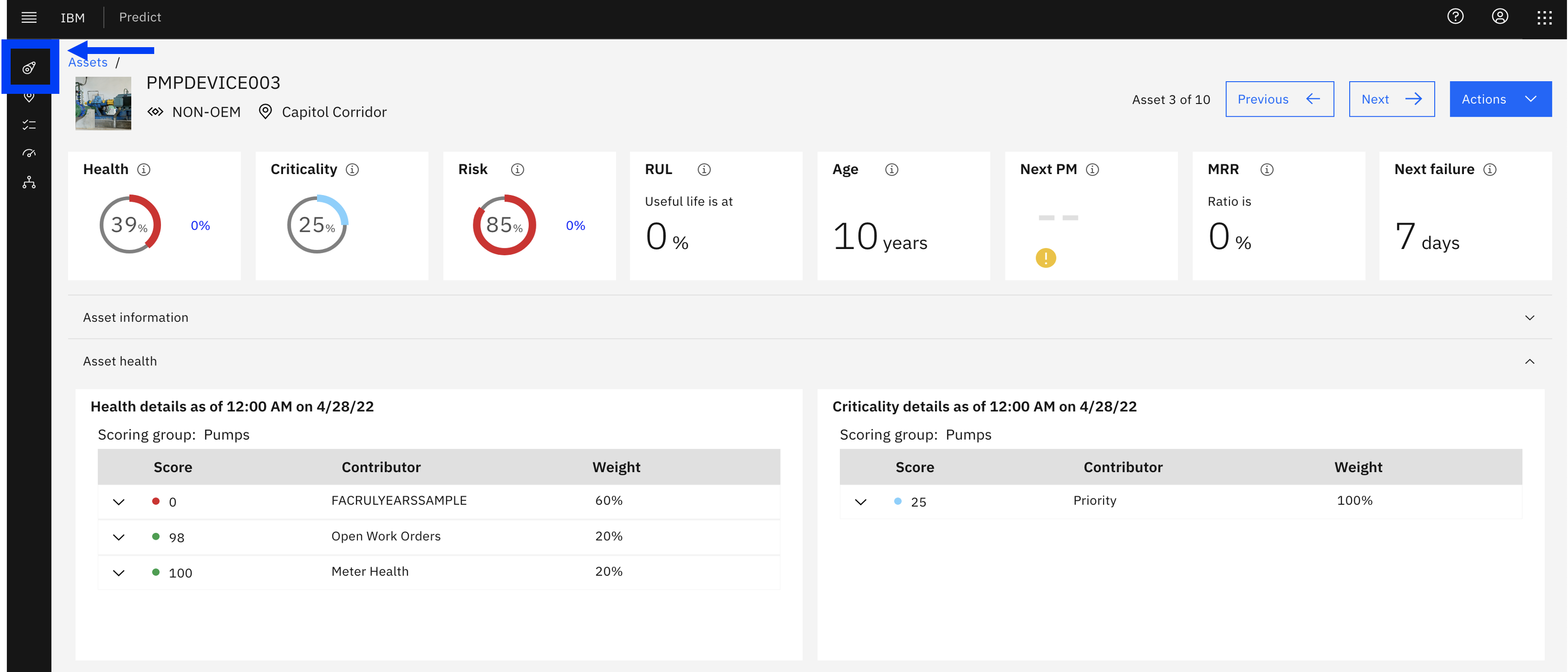 Asset icon navigation