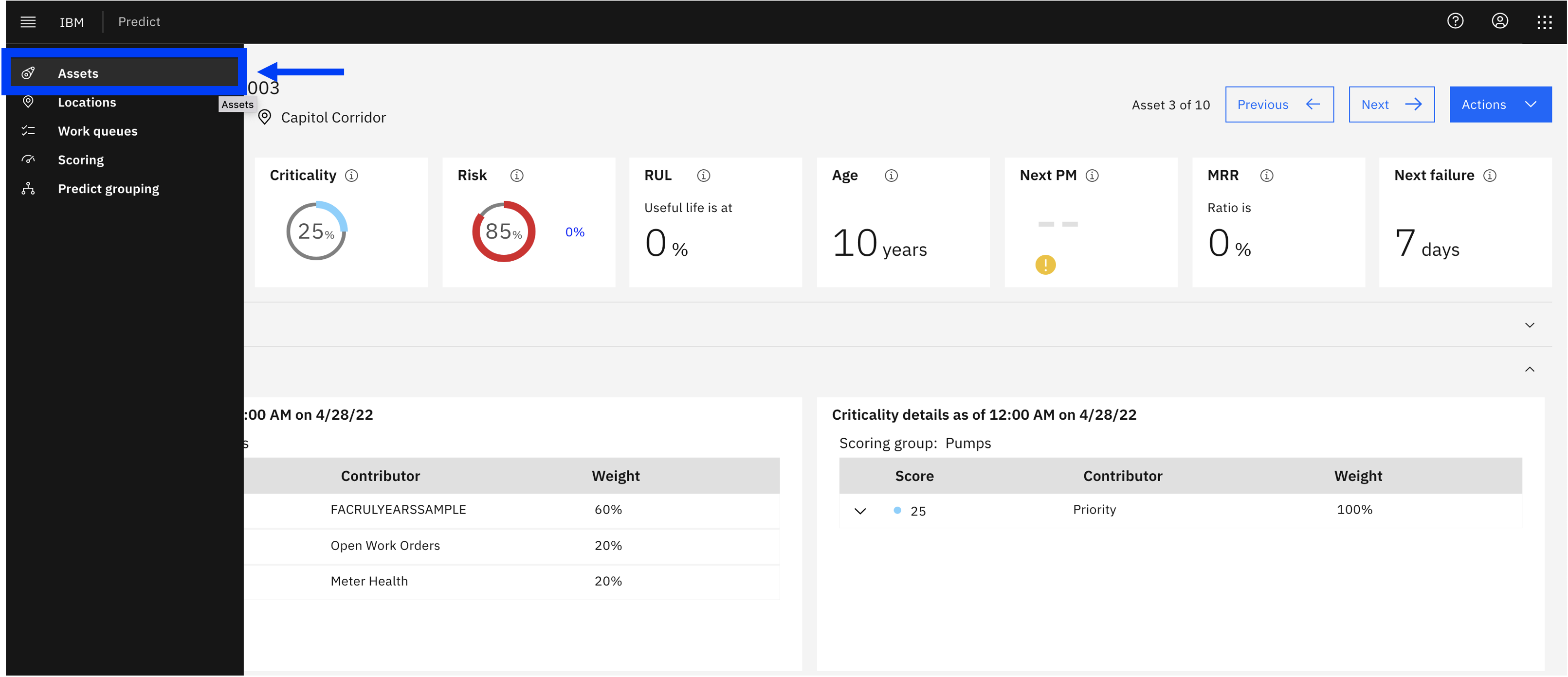 Asset icon navigation