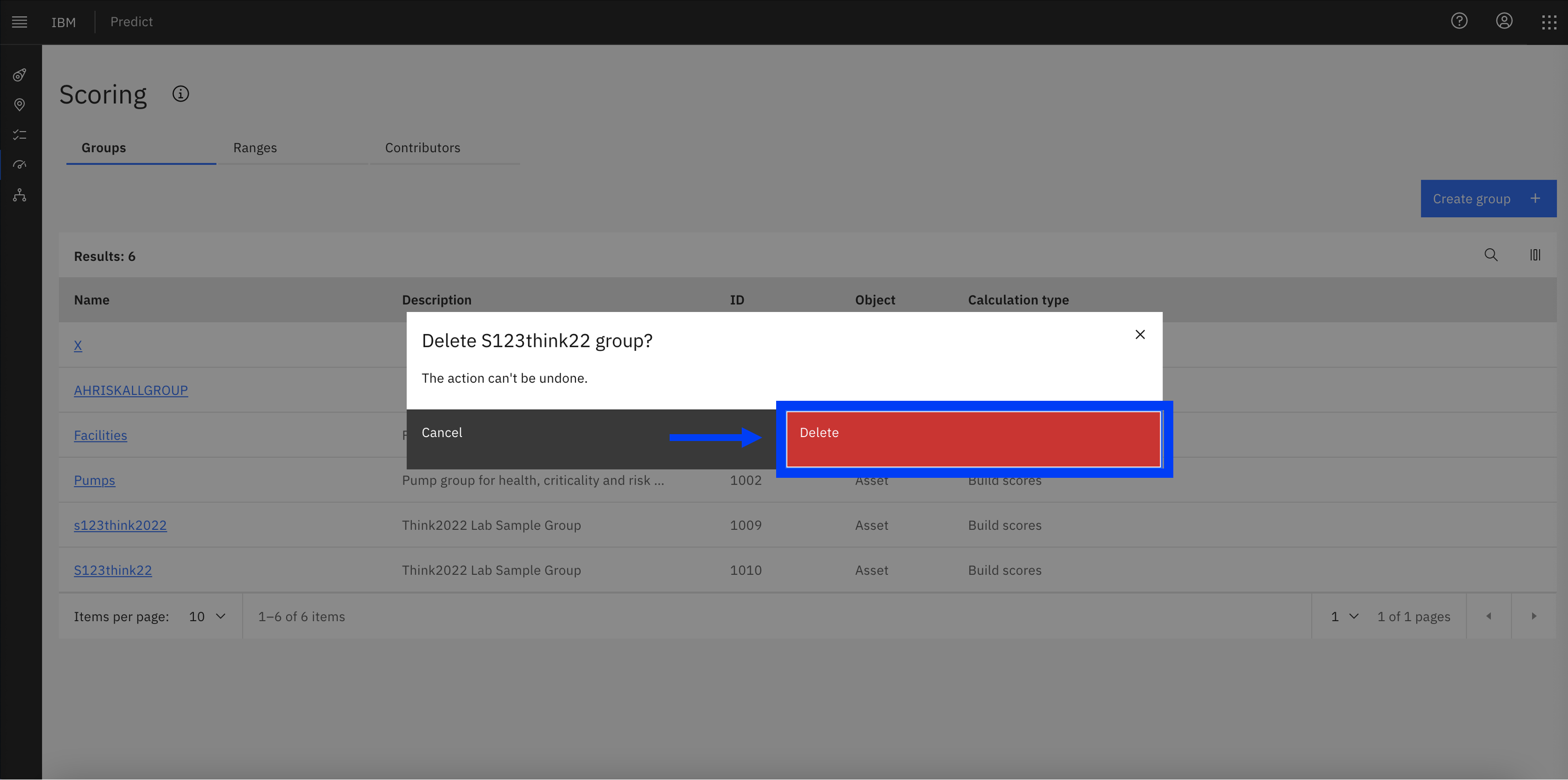 Confirm delete scoring group