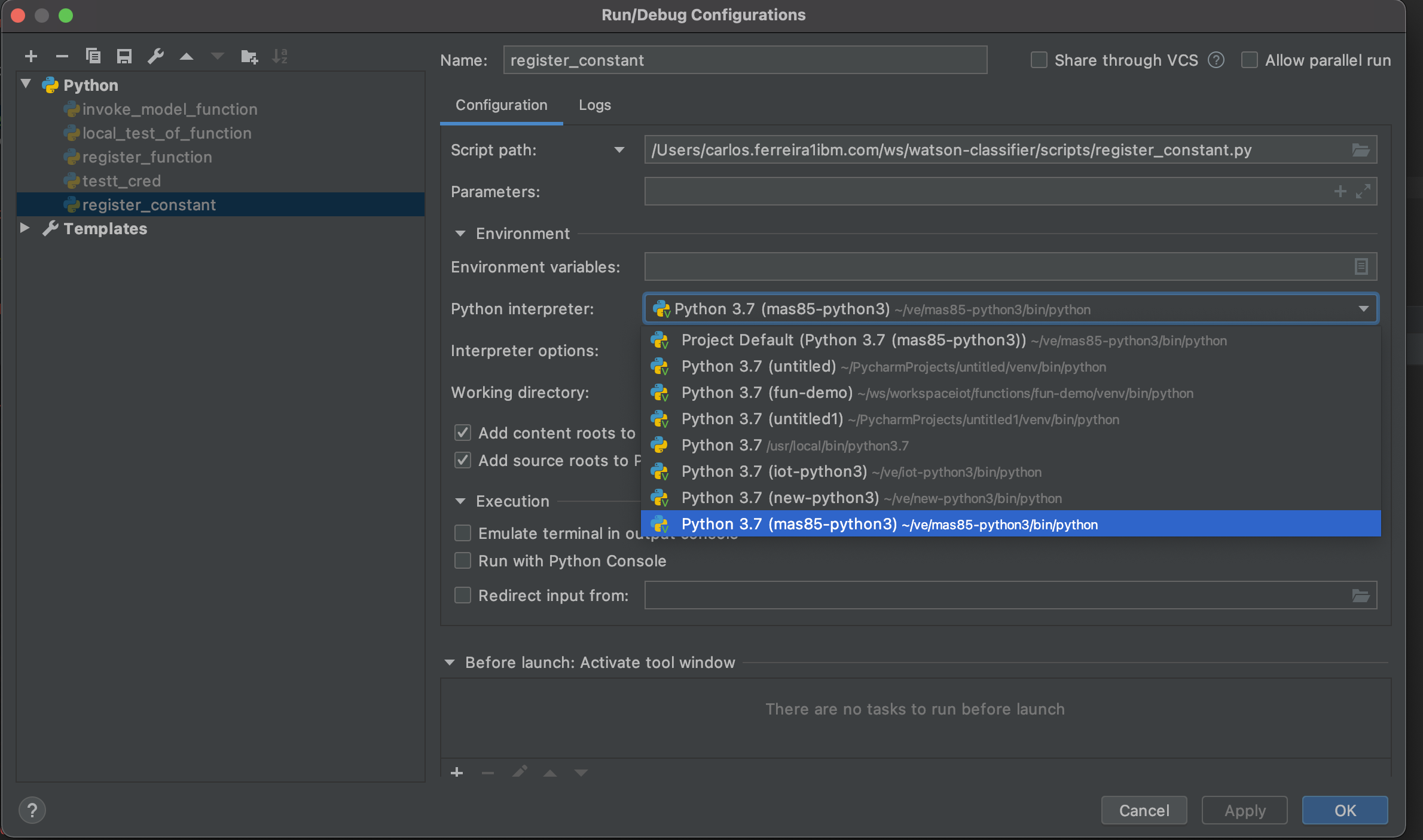 Run Edit Configurations Virtual Environment