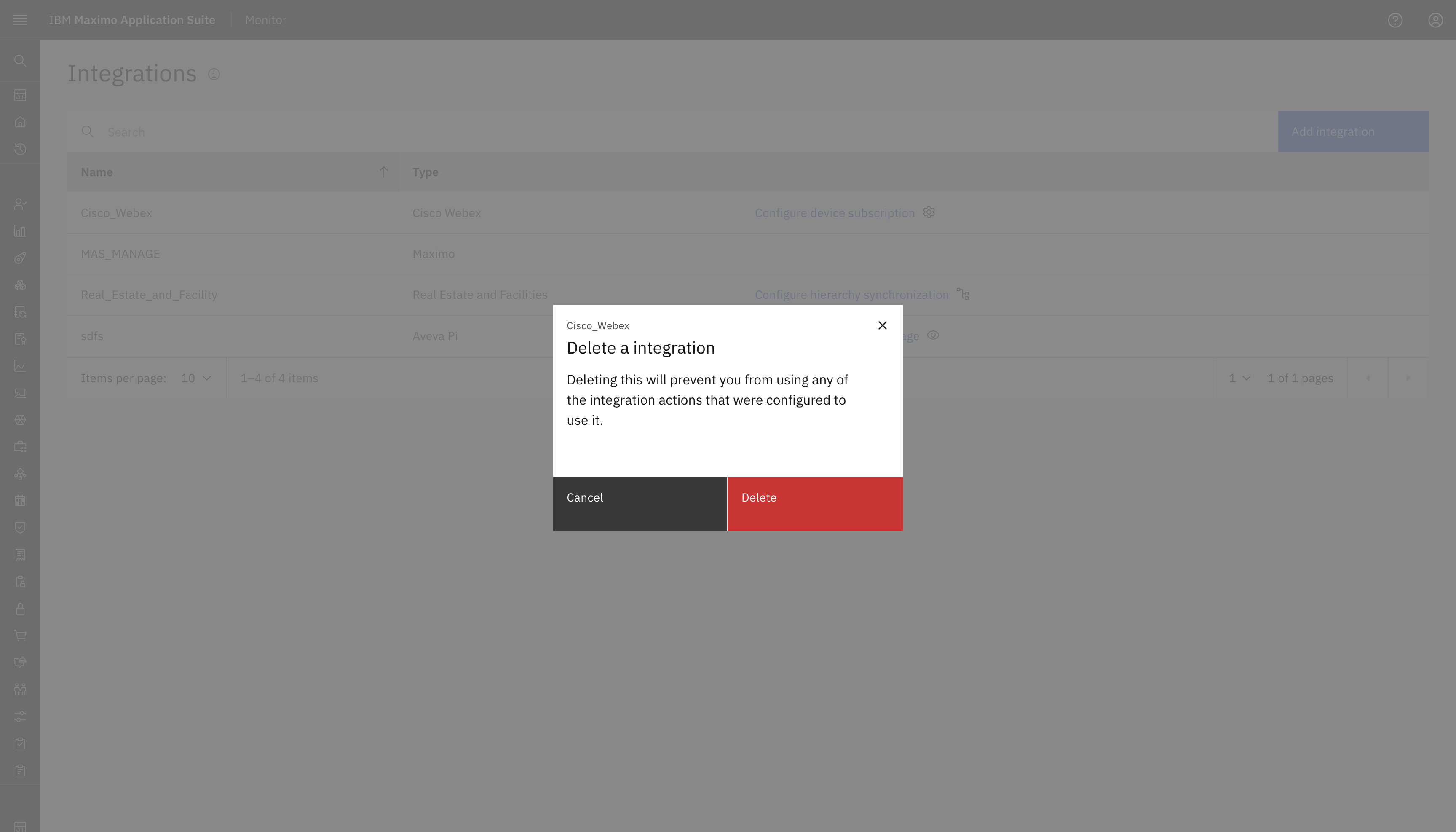 delete integration