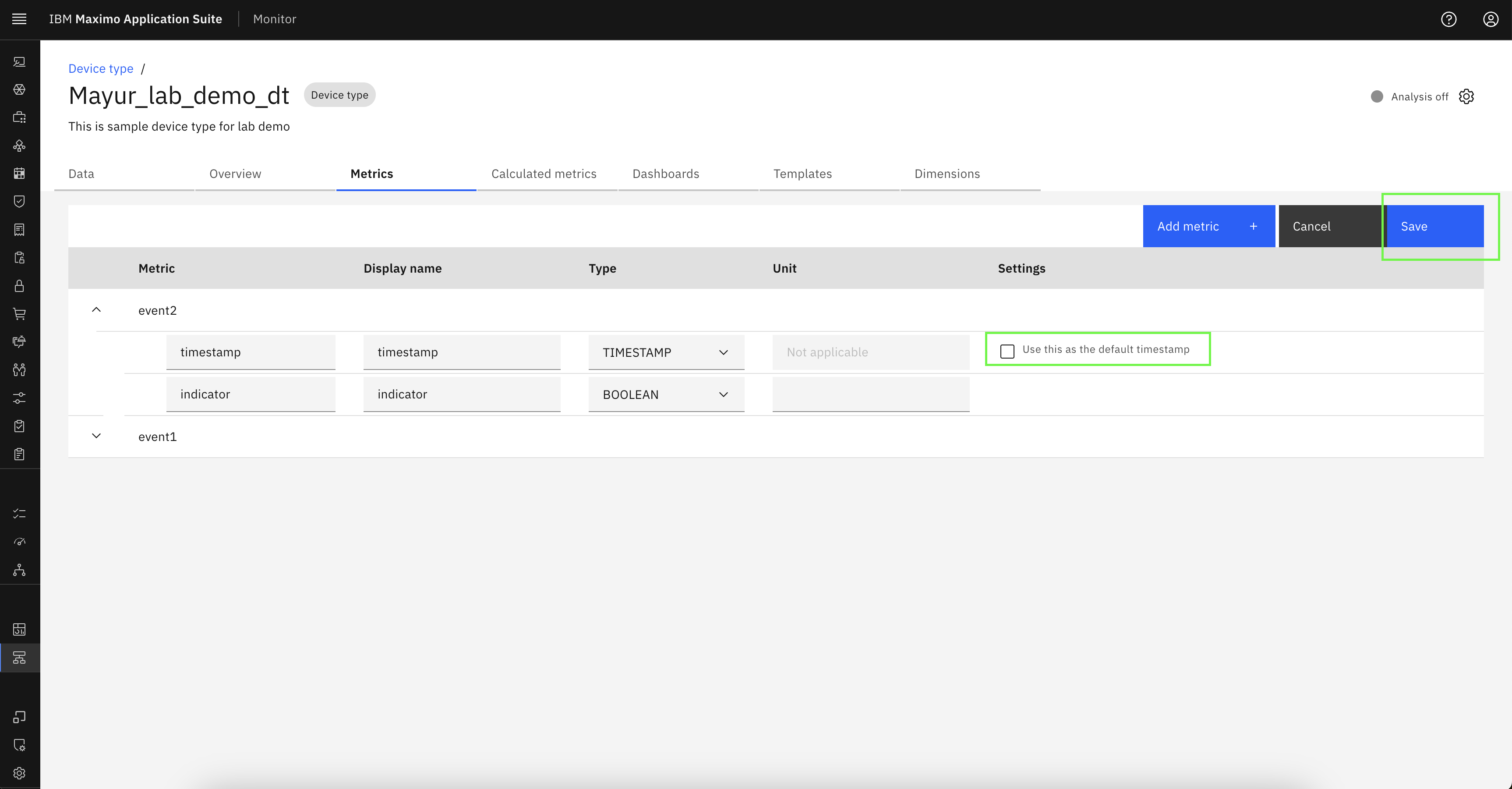 2. Metrics in Device Type - Device and device type setup