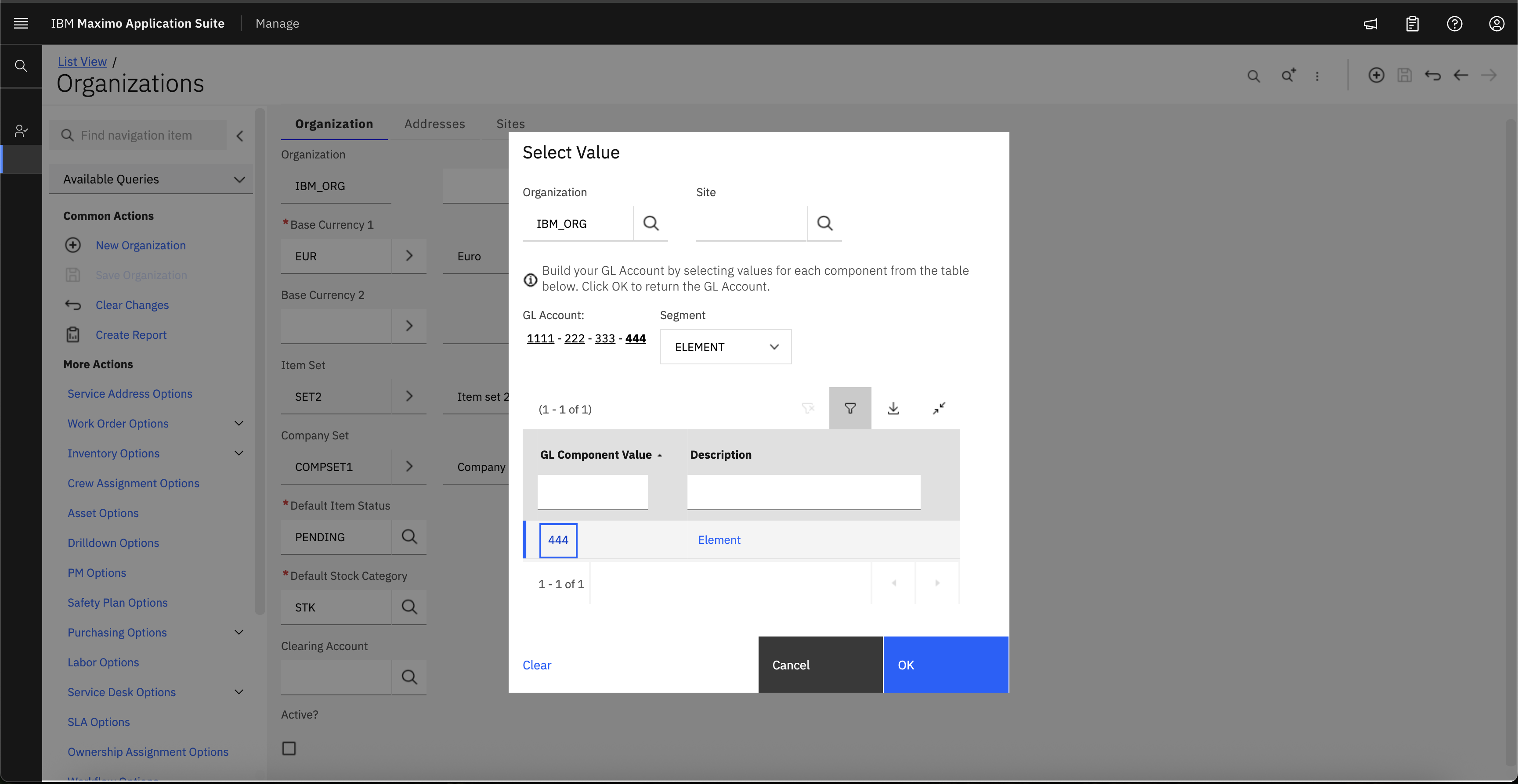 Clearing Account details