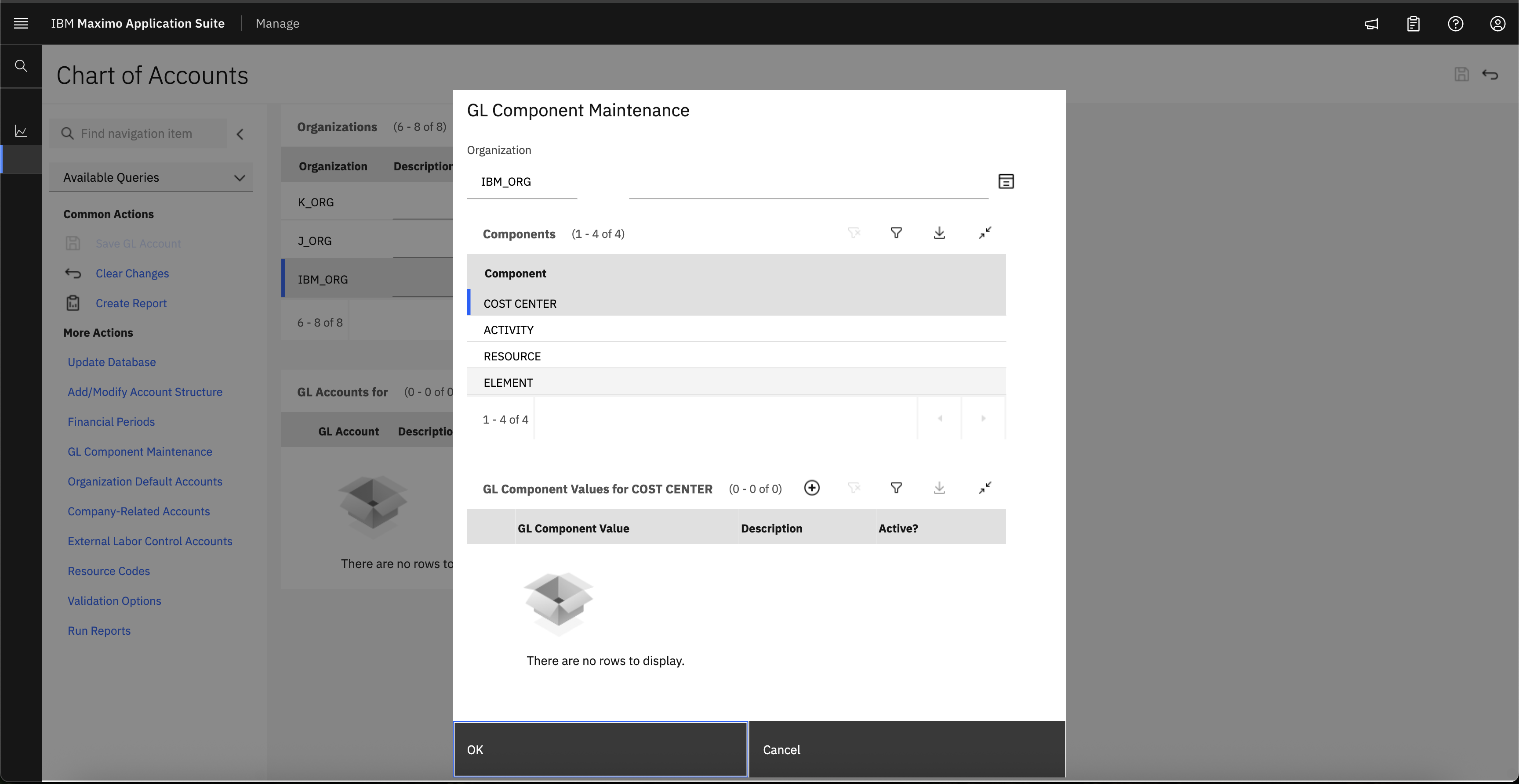 Select GL Component Maintenance