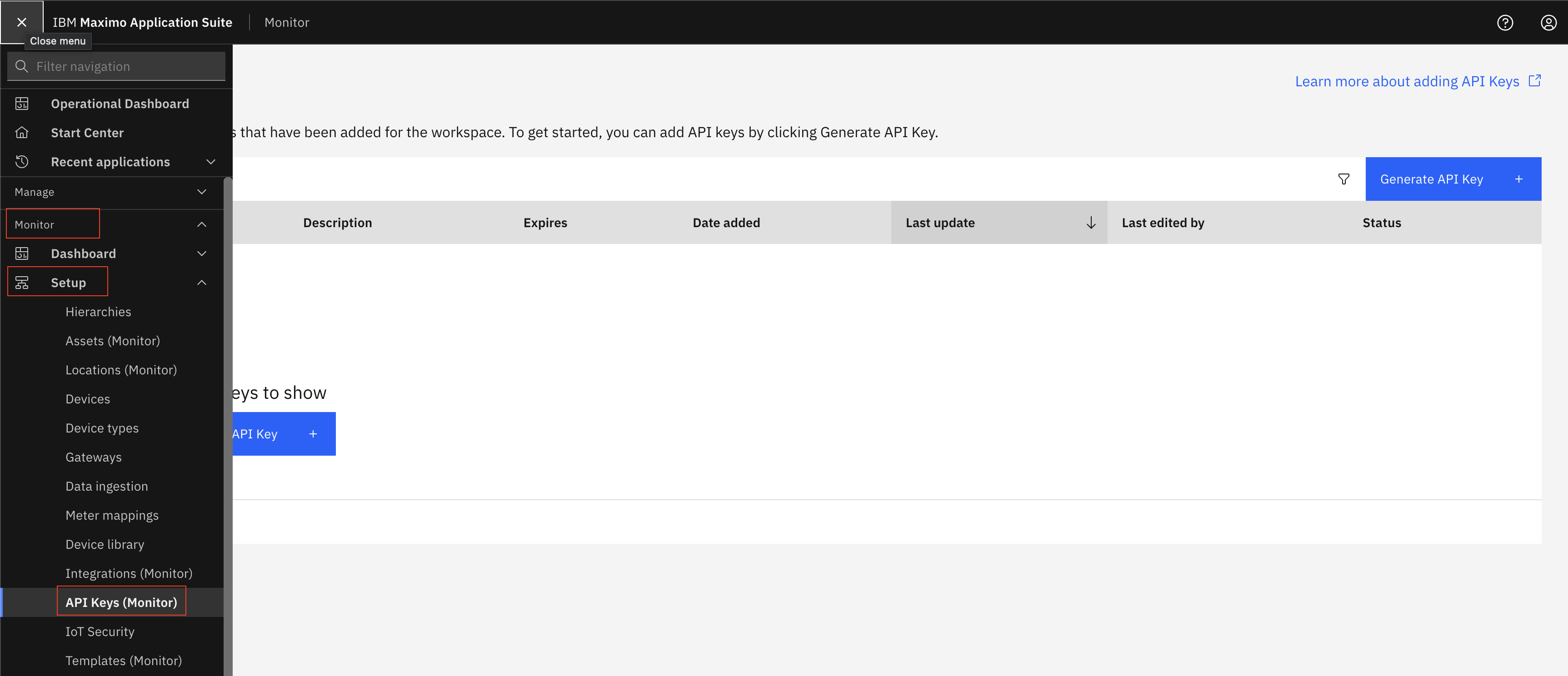 Navigate to API Keys