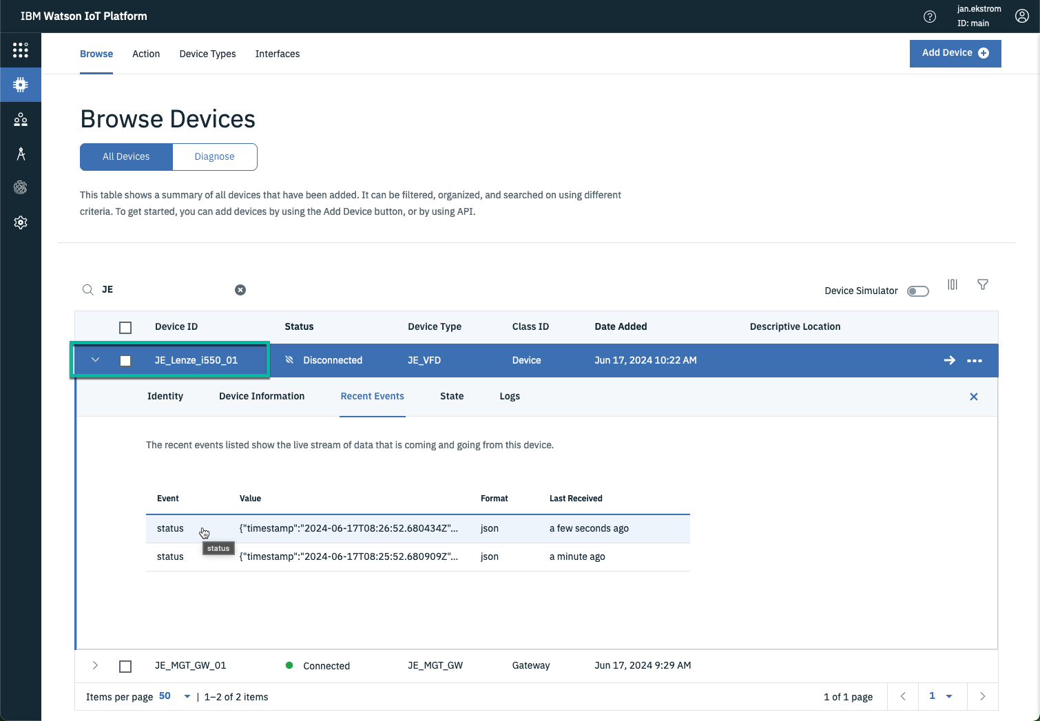 View device in Connect