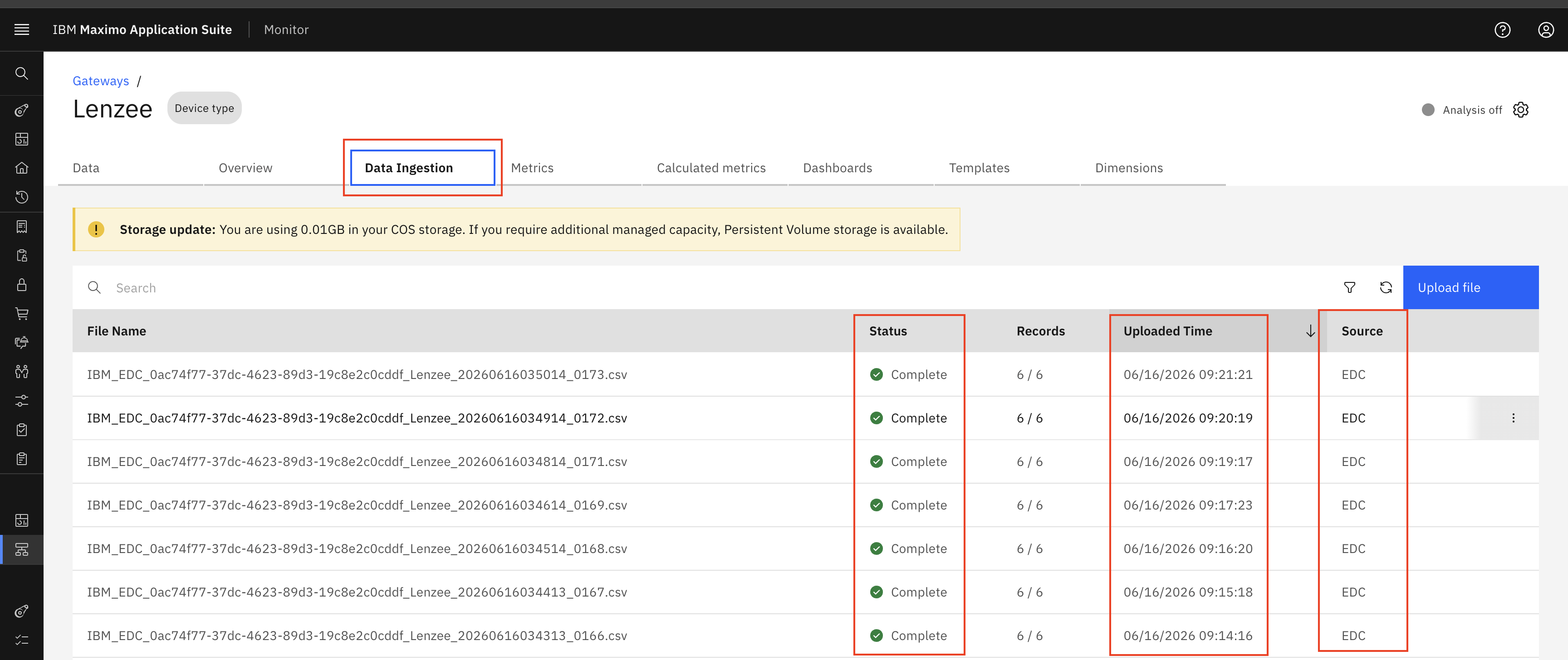 CSV files uploaded through EDC