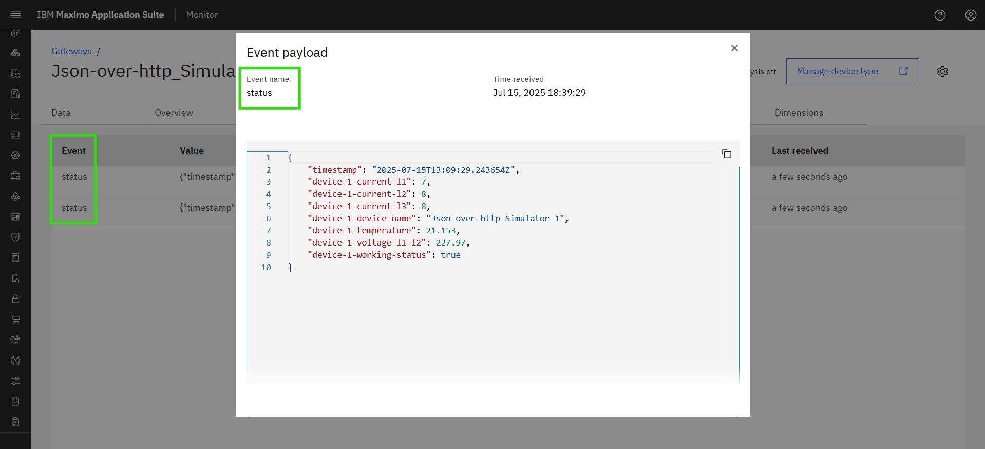 View device payload in Connect