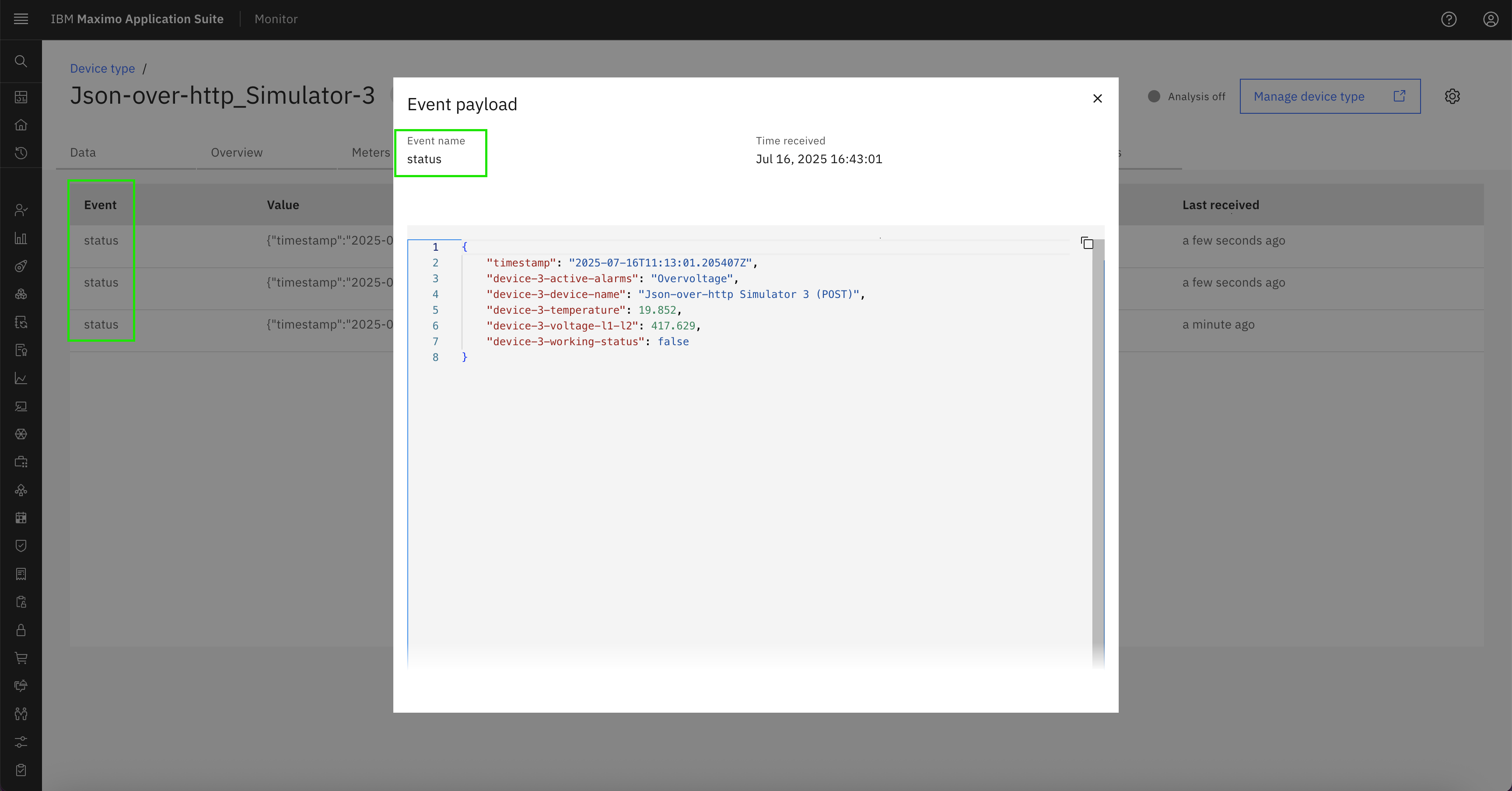 View device payload in Connect
