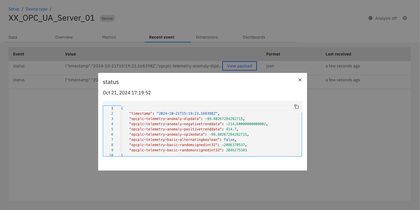 View device payload in Connect