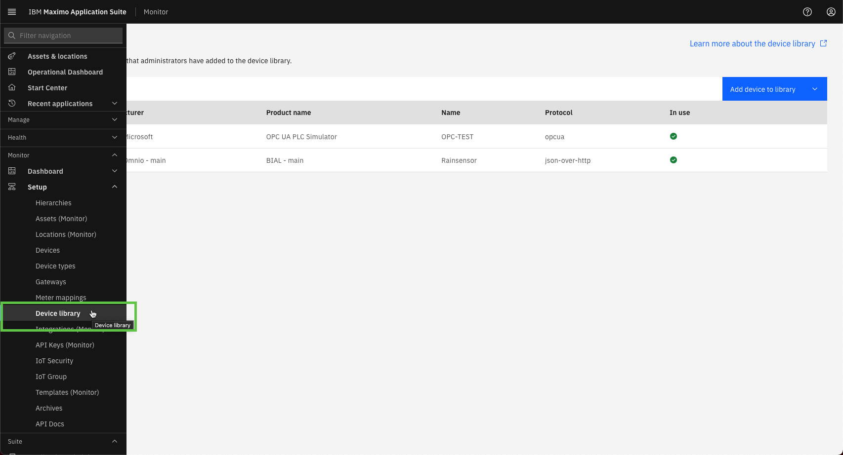 Navigate to Device library