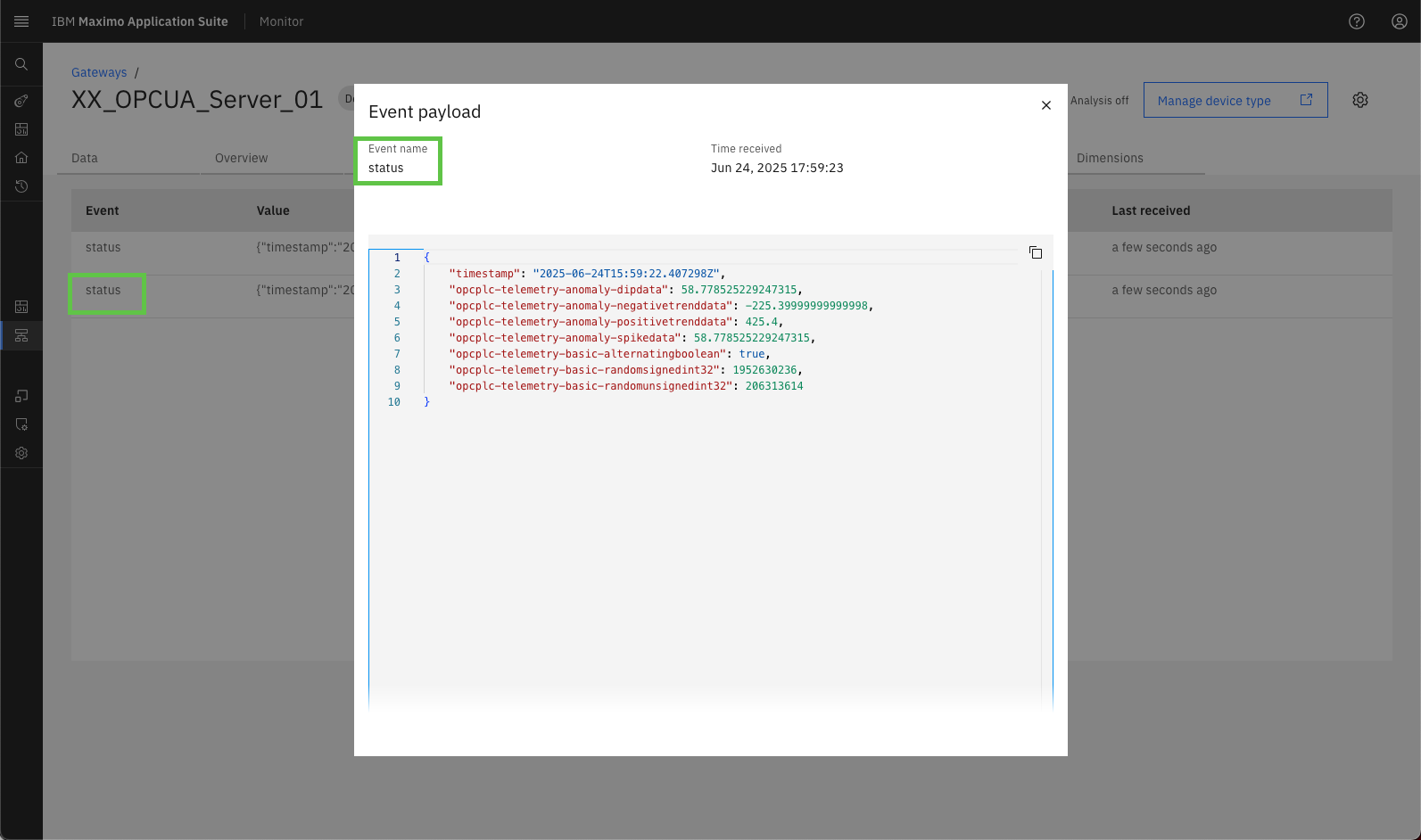 View device payload in Connect