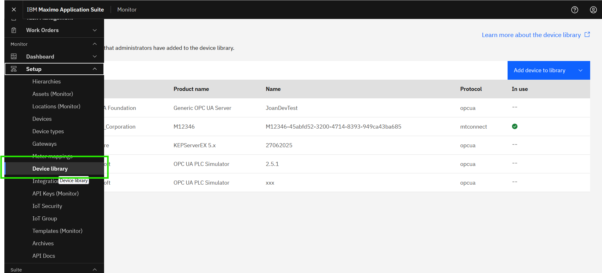 Navigate to Device library