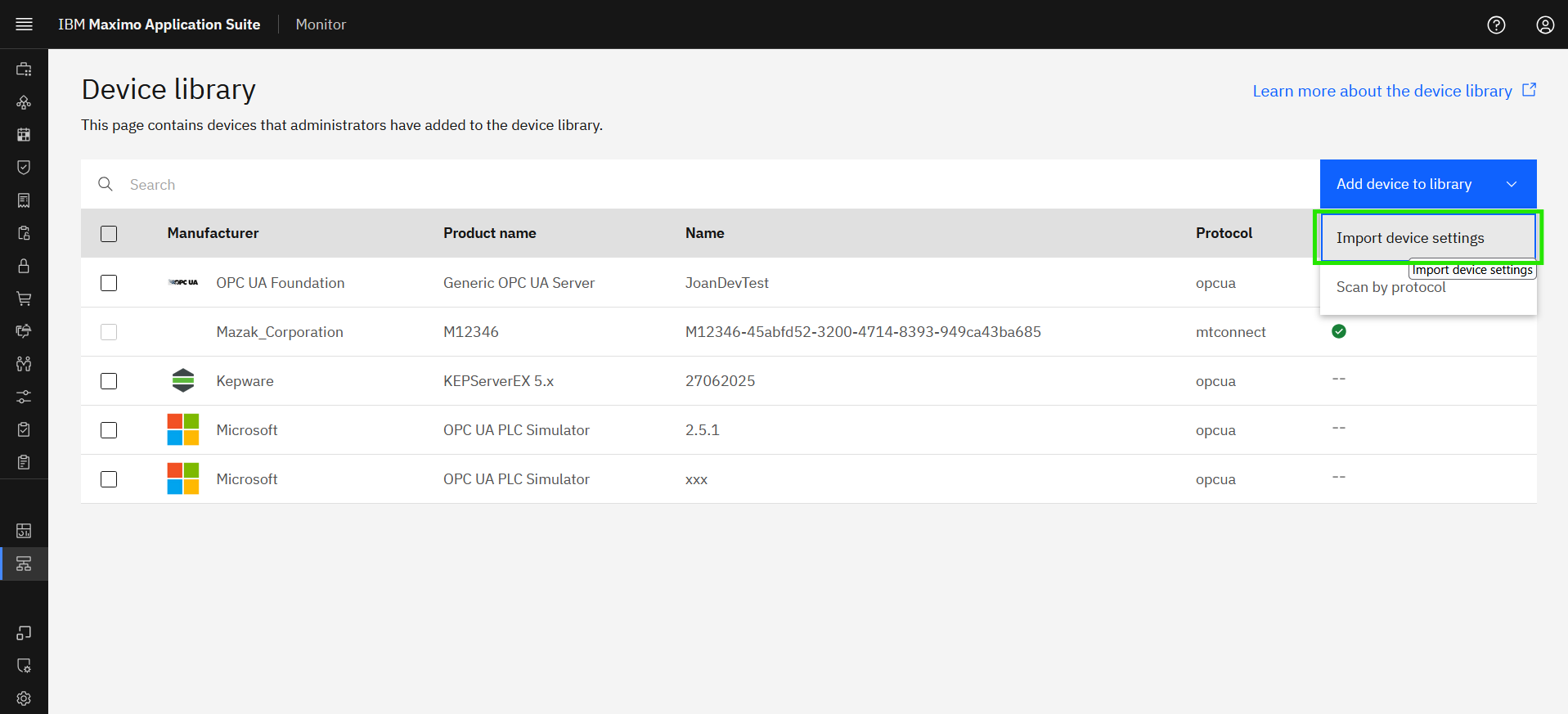 Import device settings