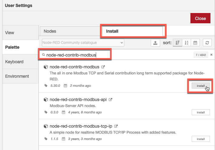 Install node-red-contrib-modbus