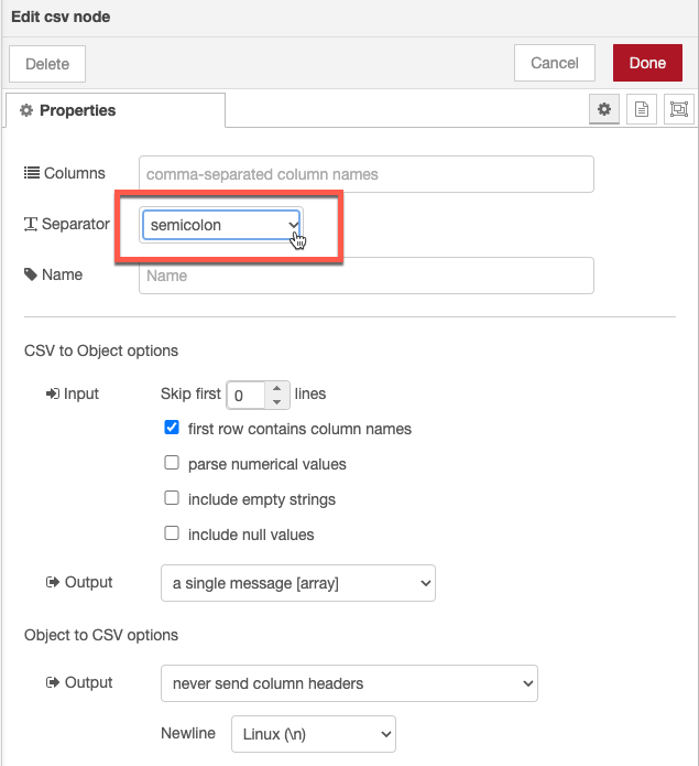 csv separator