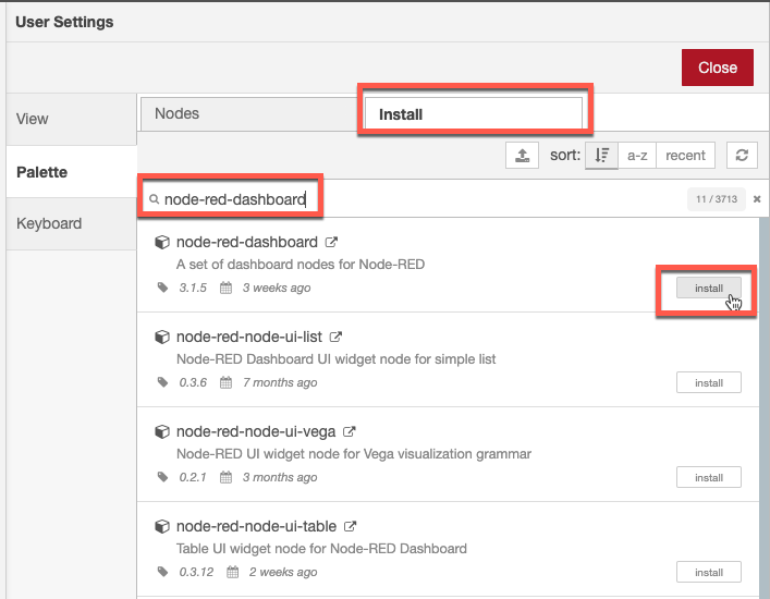 Install node-red-dashboard