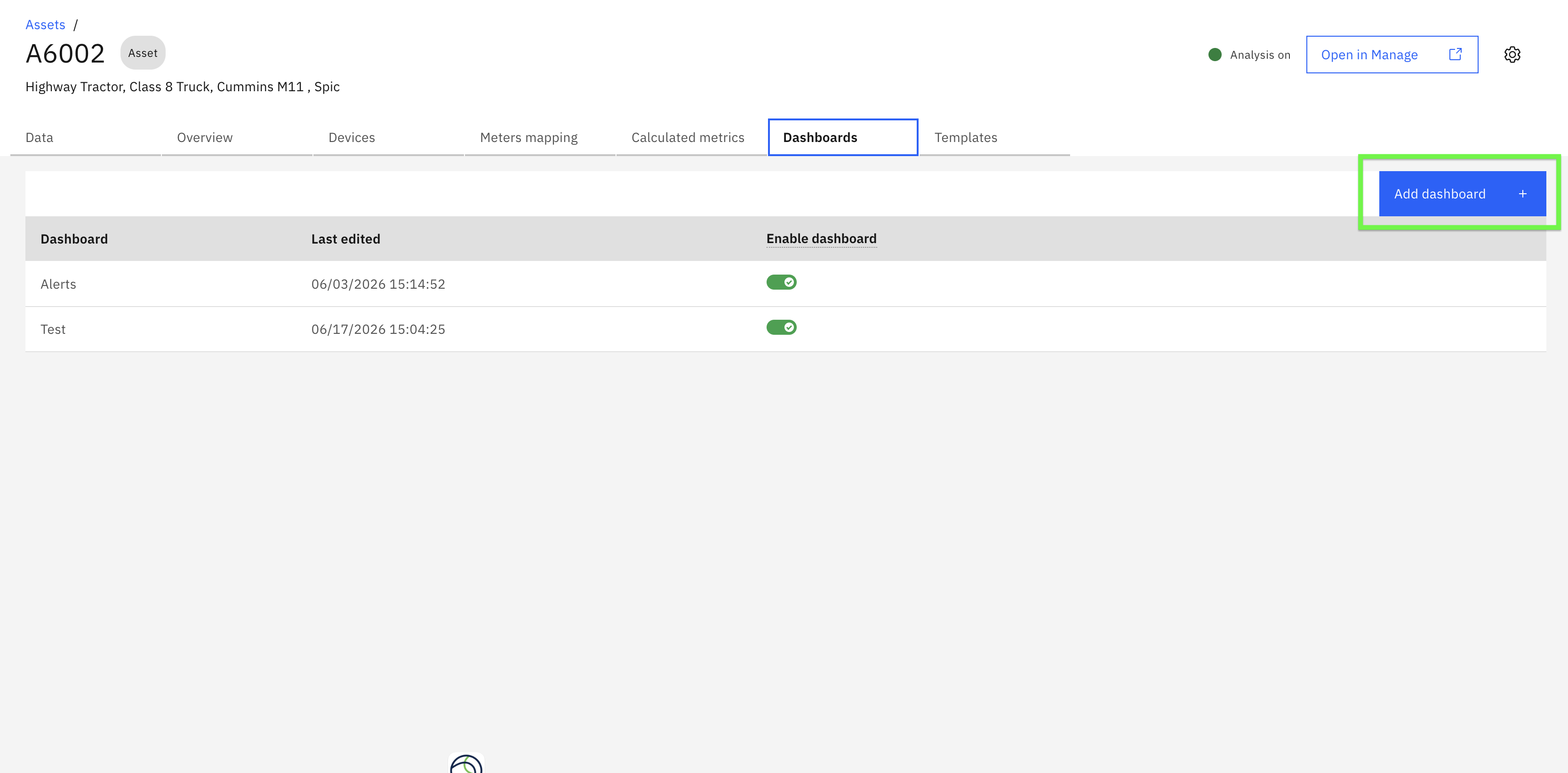 Navigate to Asset Dashboard