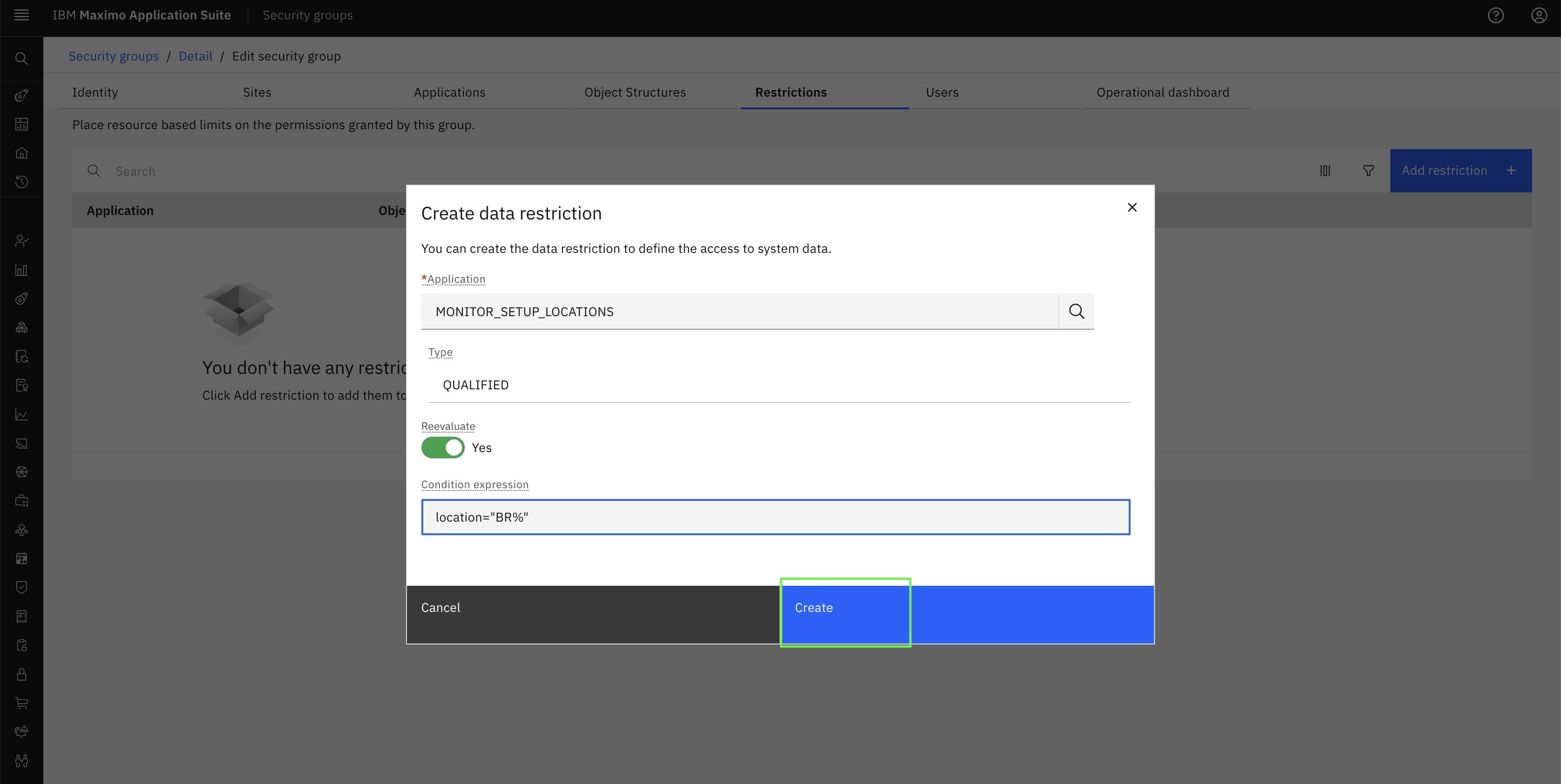 Create Restriction