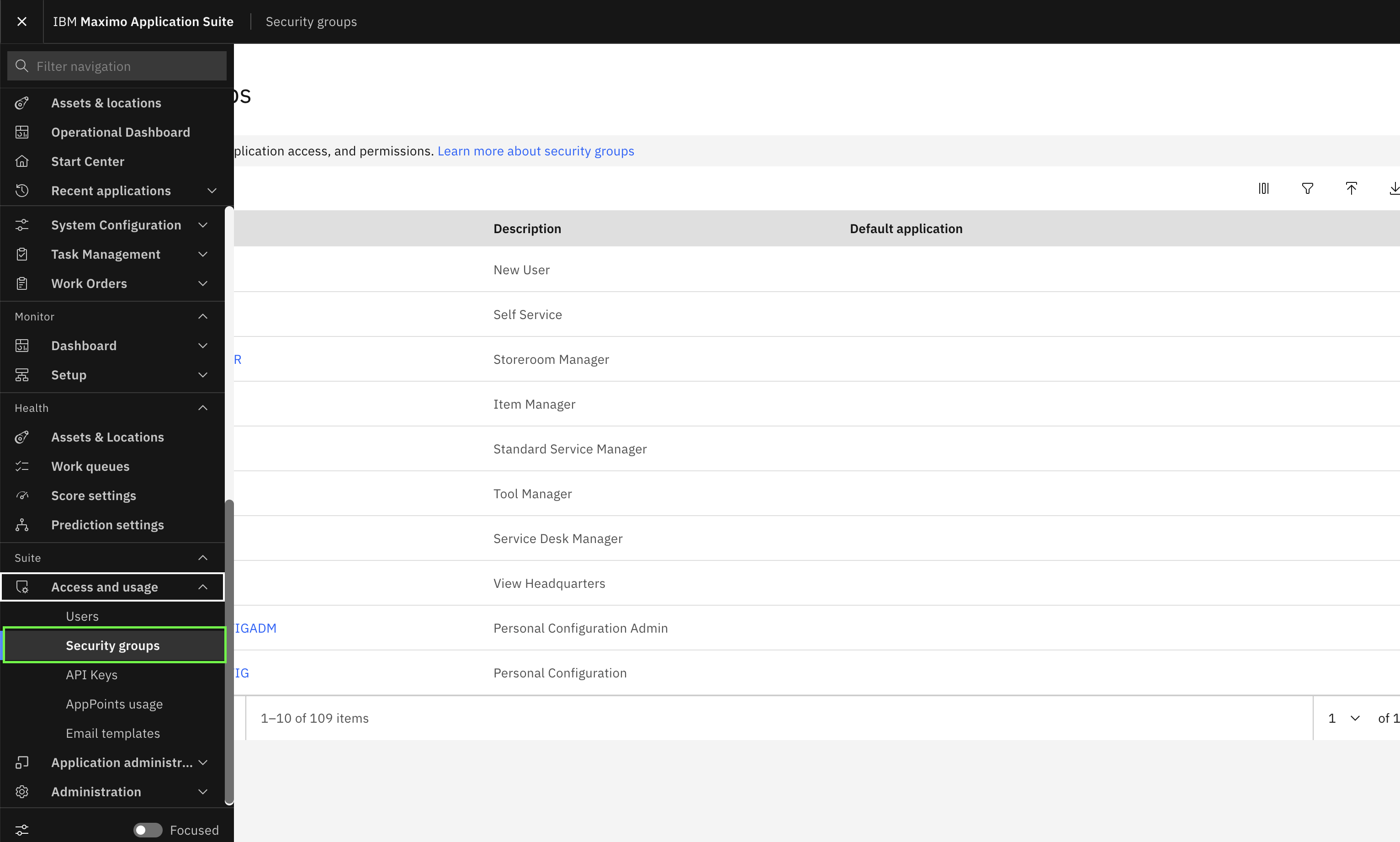 Security Groups Navigation