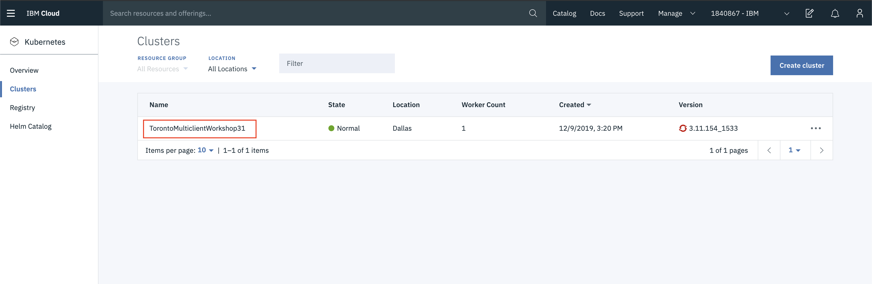 Clusters Dashboard