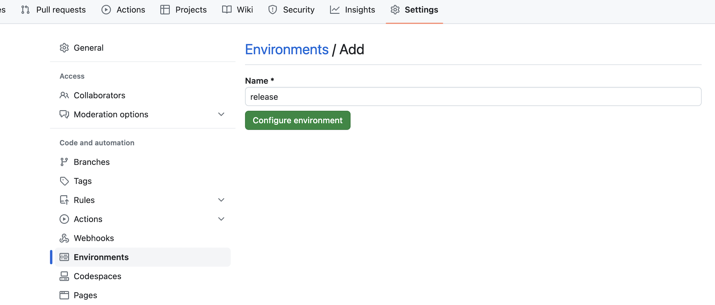 Release - New Environment