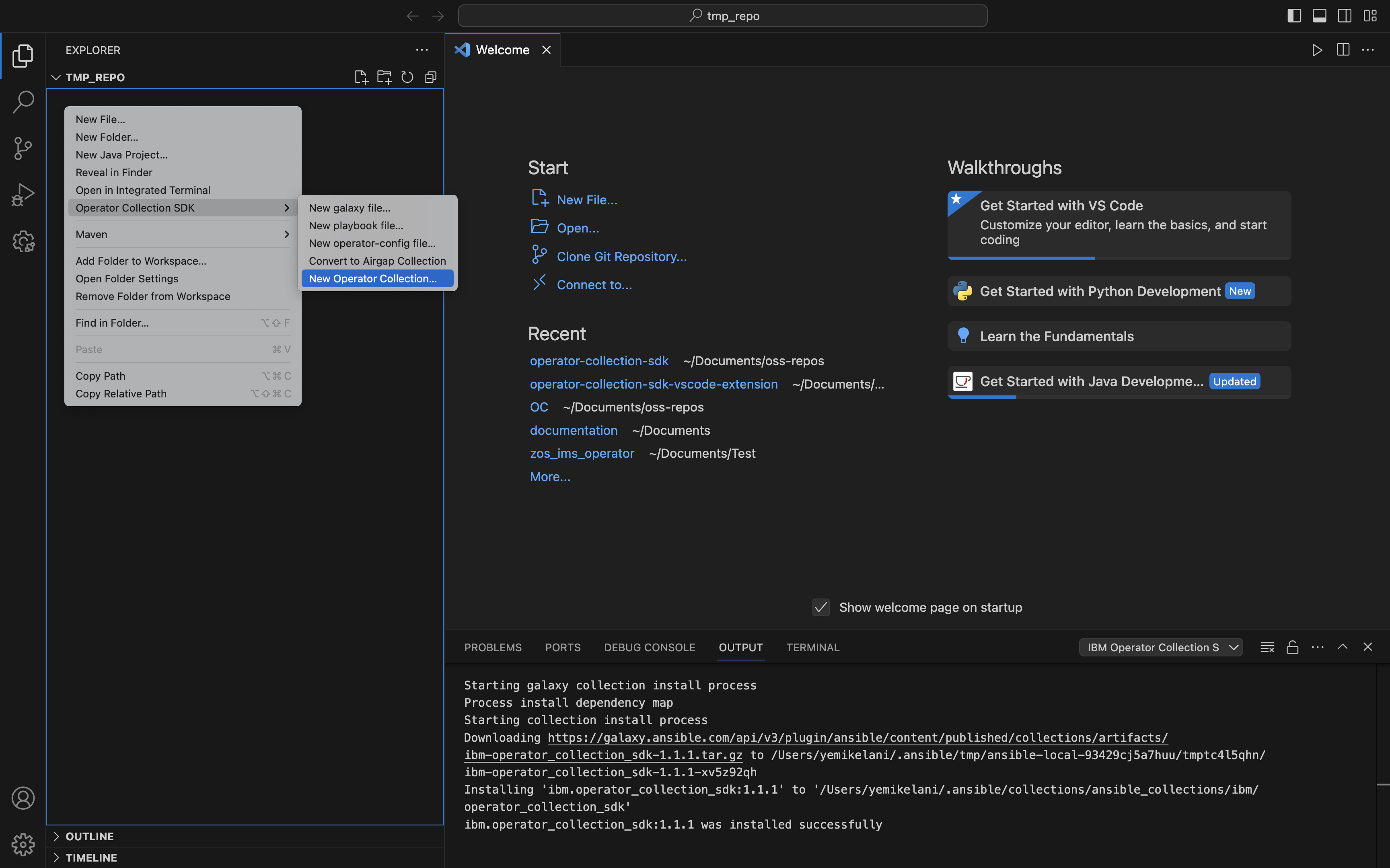 Alternative Initialization of Operator Collection